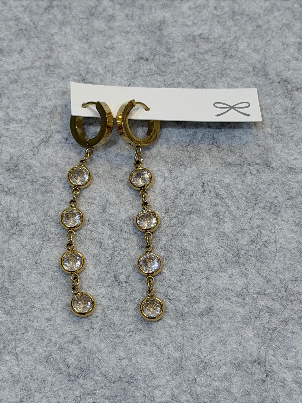 Stainless Steel Gold Drop Cubic Zirconia Hoop Earrings
